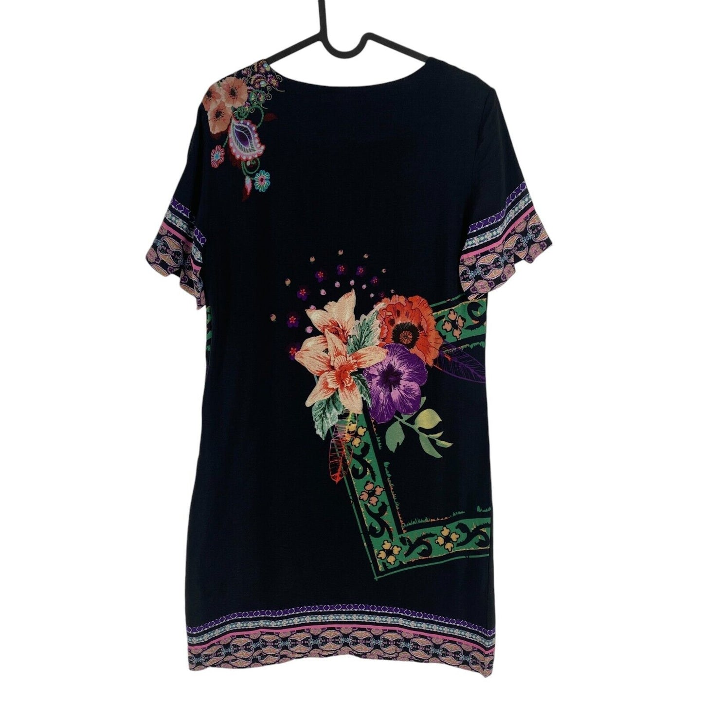 Desigual Women Black Floral Short Sleeves Dress Size EU 38 UK 10 US 4