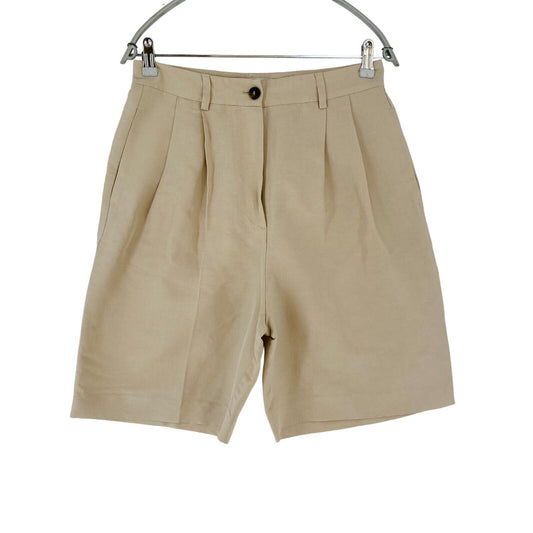 TRUSSARDI Women Beige Relaxed Fit Linen Blend Shorts IT 42 W28