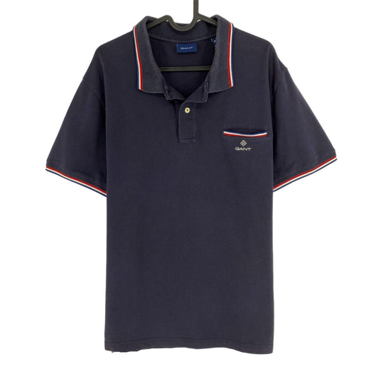 GANT Navy Blue 3-Col Tipping Pique Rugger Polo Shirt Size XL