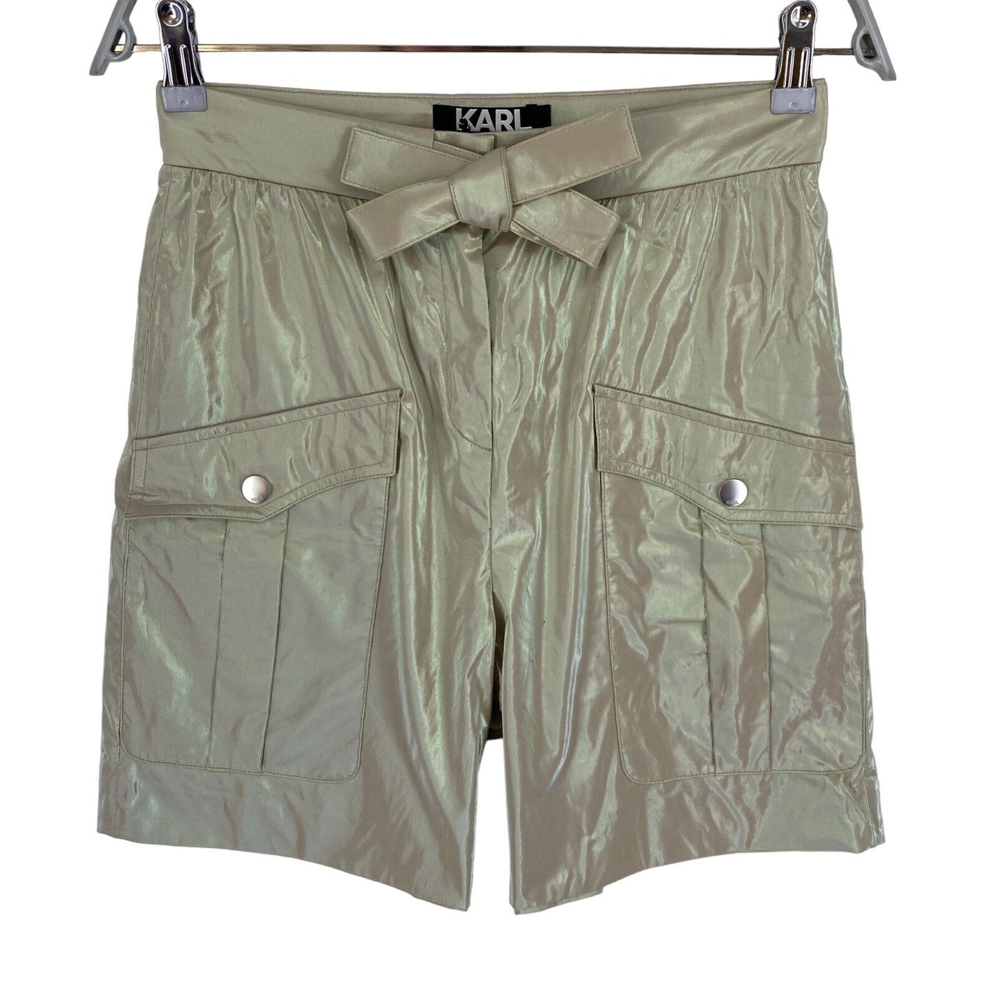 Karl Lagerfeld Beige Metal Drawstring Metallic Shorts Size EU 32 UK 4 US 2