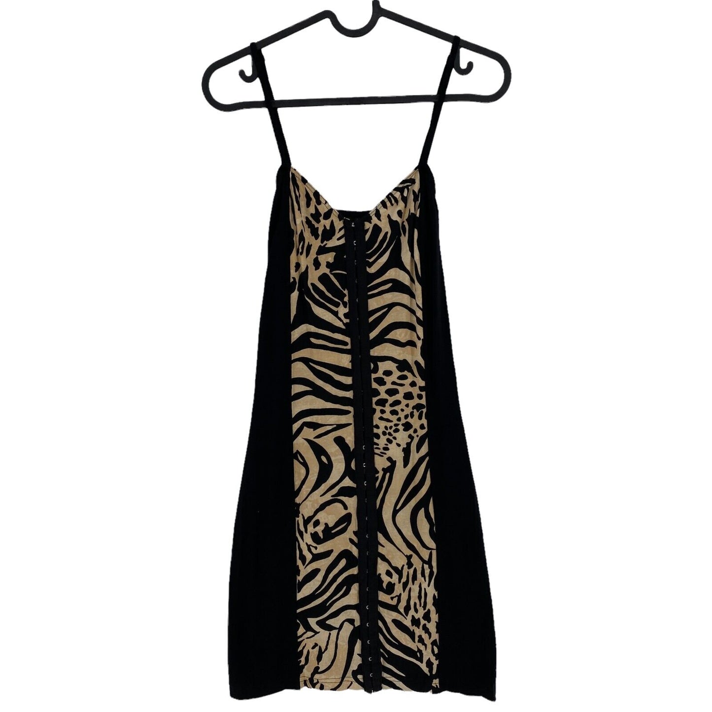 EVEN & ODD Animal Print Black Sleeveless Round Neck Tank Dress Size S