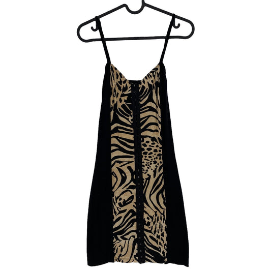 EVEN & ODD Animal Print Black Sleeveless Round Neck Tank Dress Size S