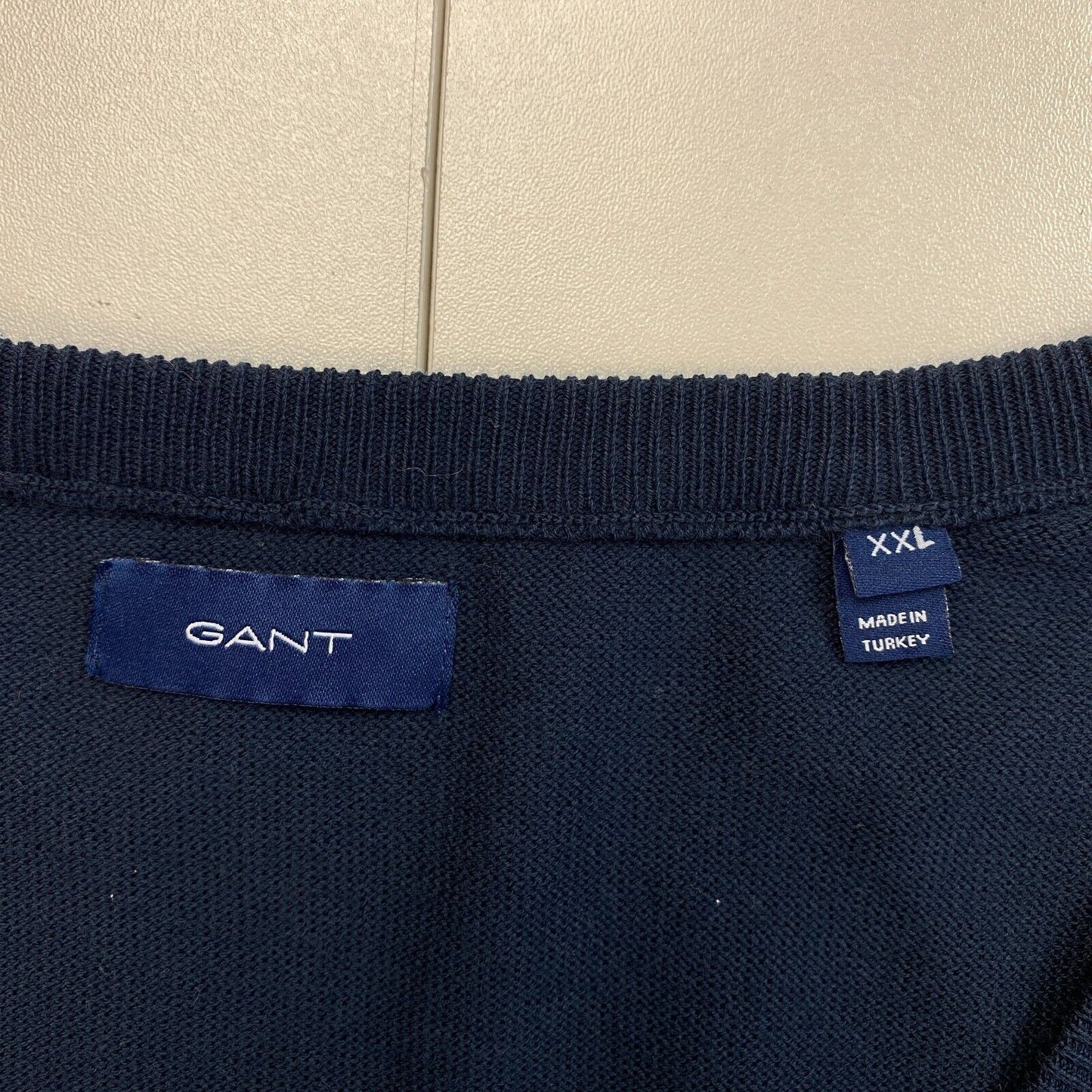 GANT Bleu Marine Classique Coton Col V Pull Pull Taille 2XL XXL