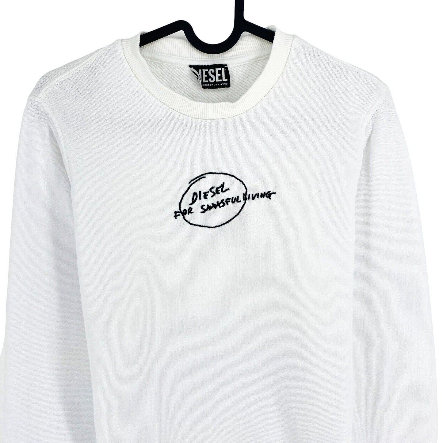 DIESEL White Logo Crew Neck Sweater Pullover Size XS