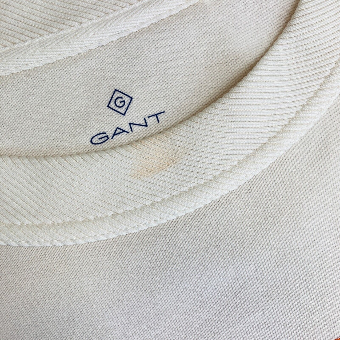 GANT Beige Quadrat Logo Relaxed Fit Crew Neck Sweater Pullover Size S