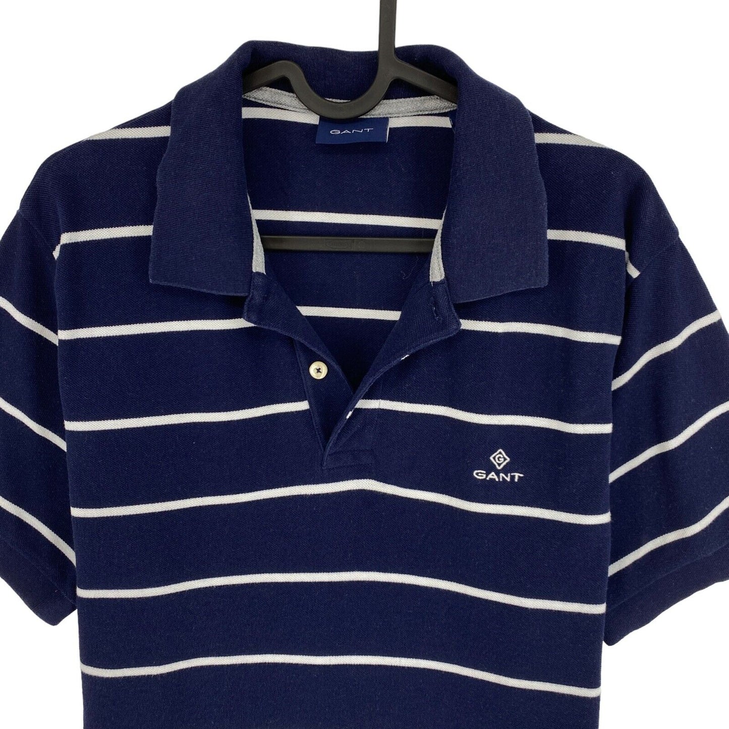 GANT Navy Blue Bar Stripe Pique Rugger Polo Shirt Size M