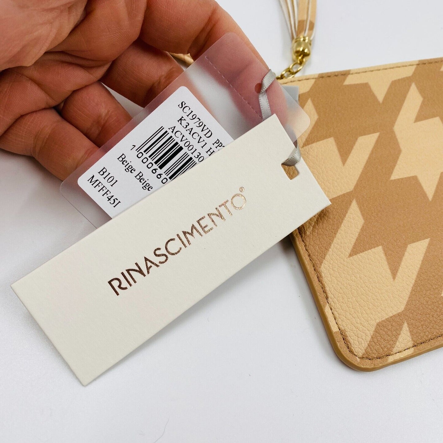 RINASCIMENTO Pochette portefeuille en cuir écologique beige