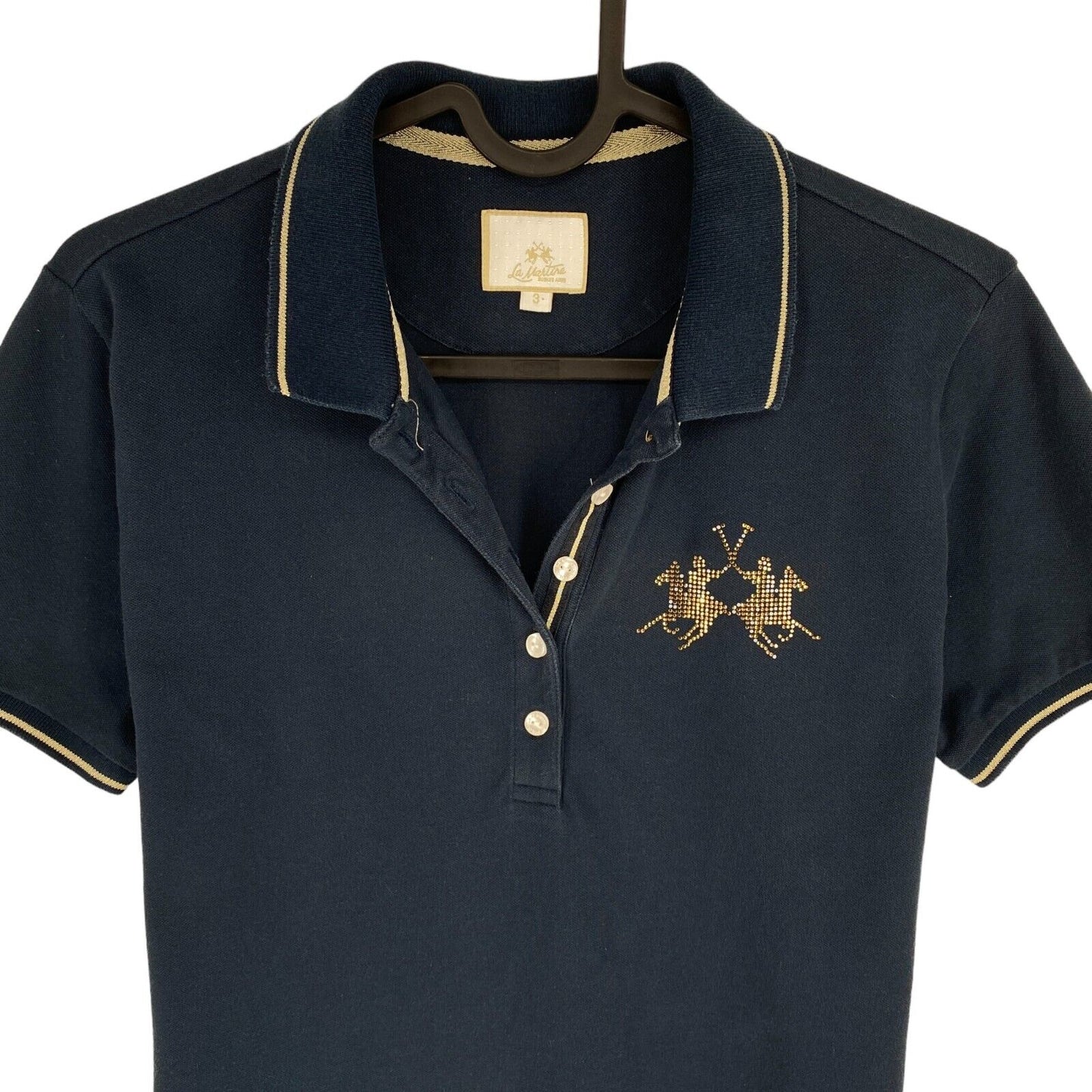 LA MARTINA Women Navy Blue SS Pique Polo Shirt Size 3 / M