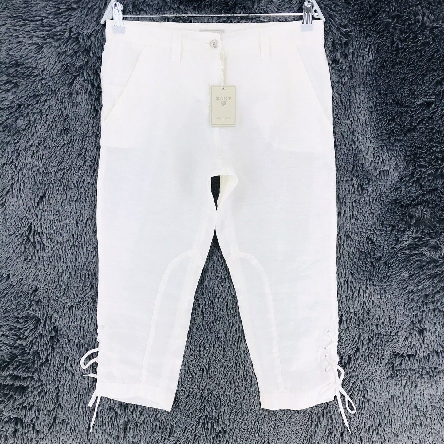 €169 GANT Women Cream White Regular Linen Blend Cropped Pants EUR 38 US 8 UK 12