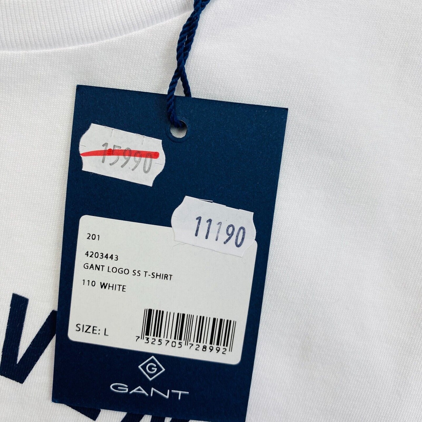 GANT White Logo Crew Neck SS T Shirt Size L