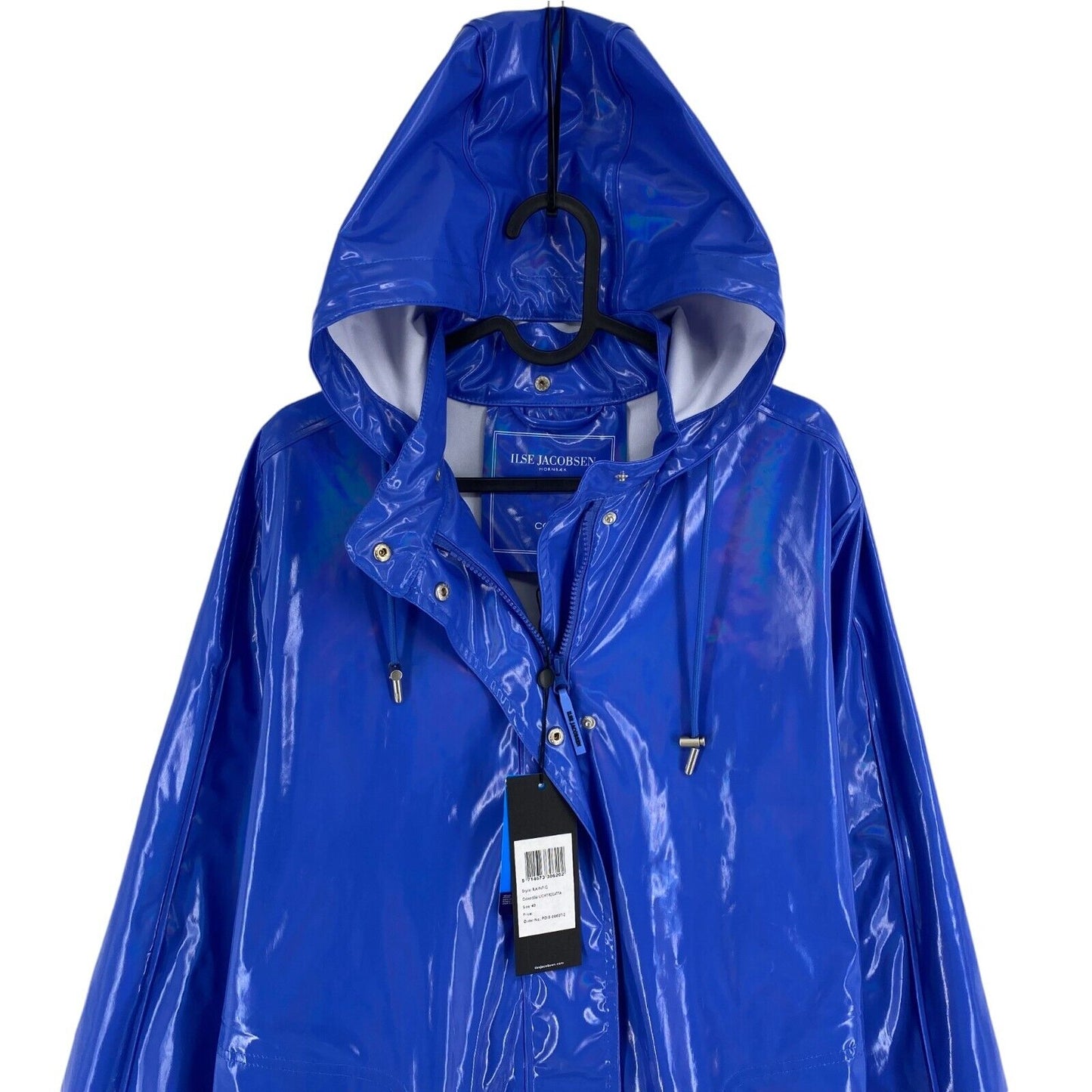 ILSE JACOBSEN Women Dark Blue Hooded Rain Coat Jacket Size EU 40 UK 12 US 10