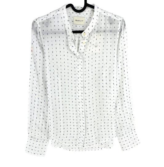 GANT Women White Reg Geometric Modal Long Sleeves Shirt Size EU 32 UK 4 US 2