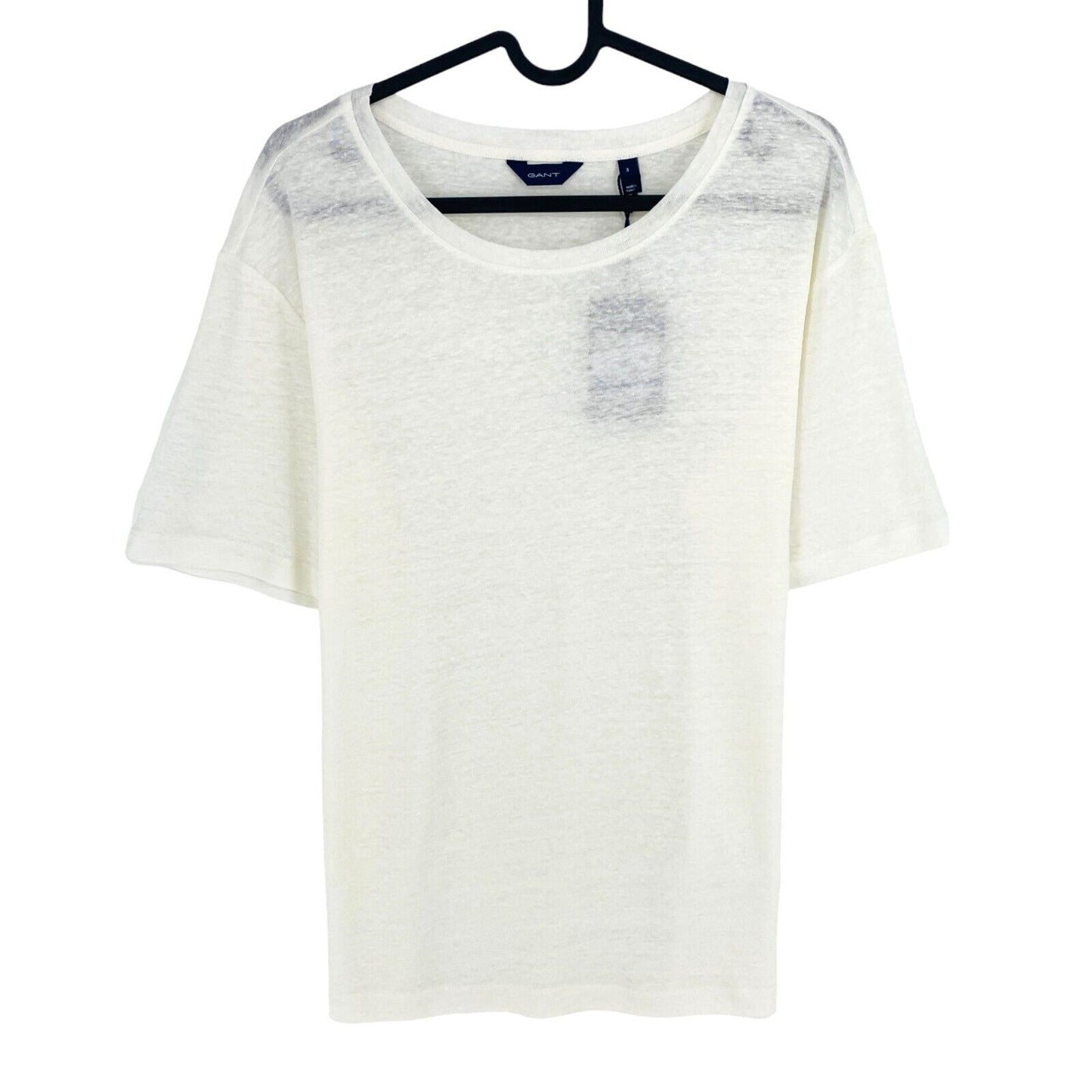 GANT Women White Linen Crew Neck T Shirt Size S