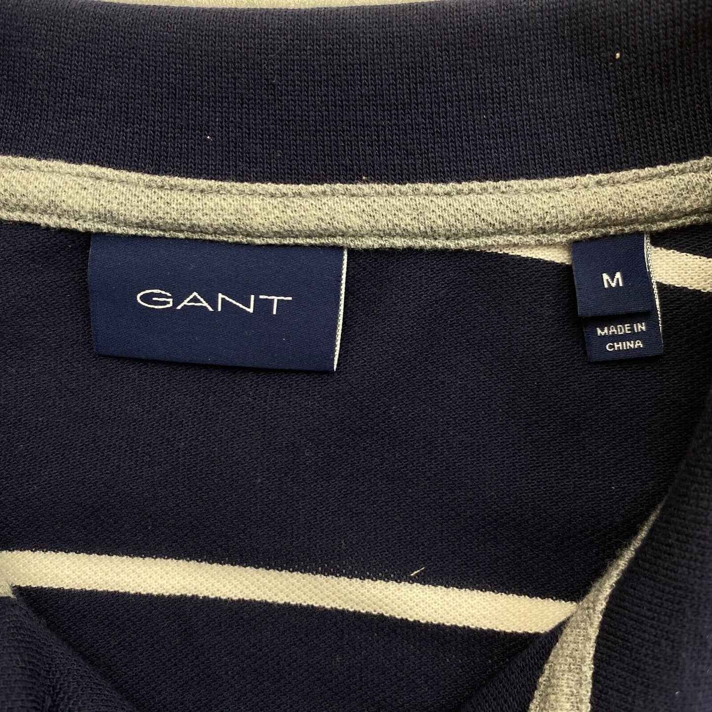 GANT Navy Blue Bar Stripe Pique Rugger Polo Shirt Size M