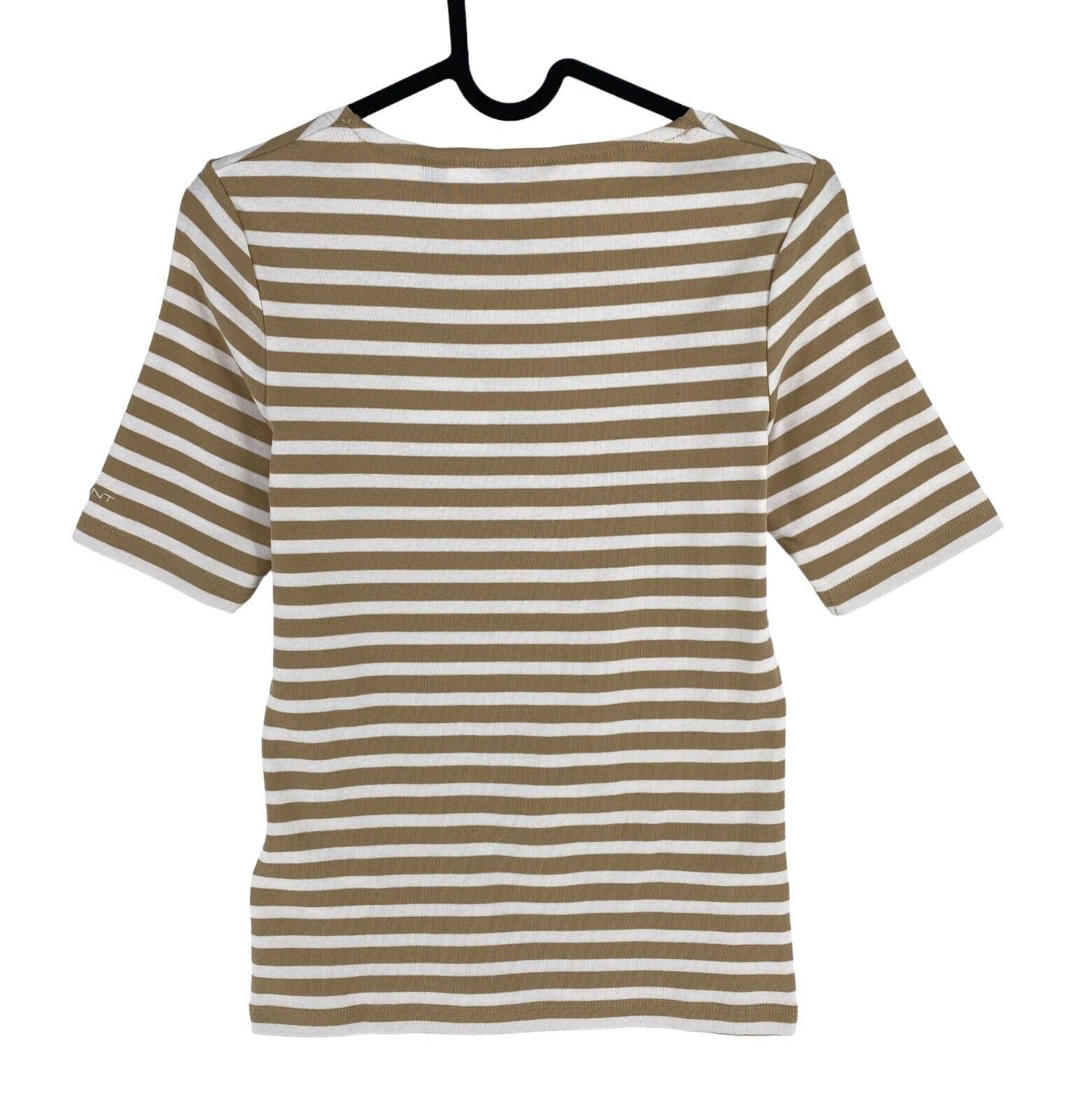 GANT Women Brown Striped 1x1 Rib Crew Neck Short Sleeve T Shirt Size XS