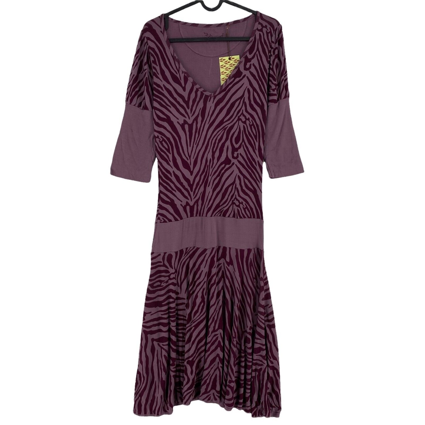 KOMODO FELINE Animal Print Purple Half Sleeve Deep V-Neck Flare Dress Size 2 / M