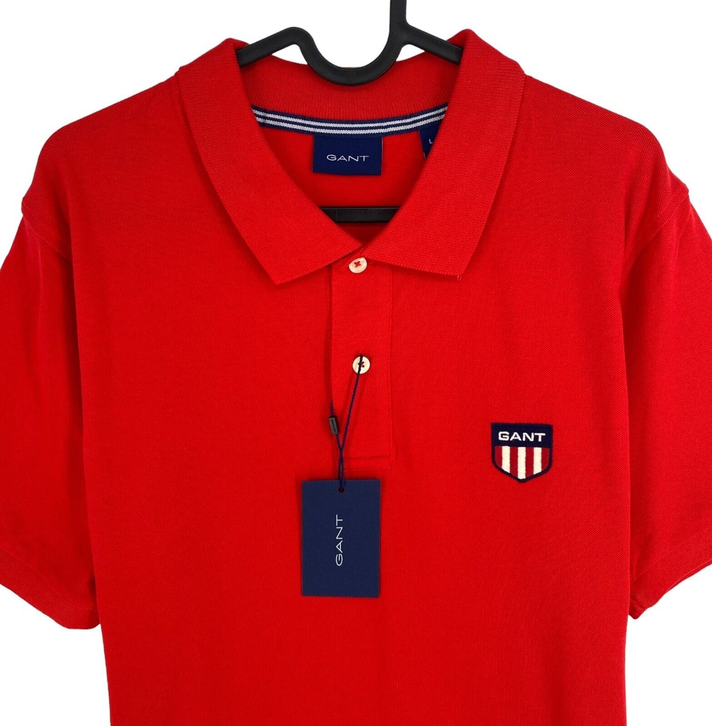 GANT Men Red Retro Shield Logo Pique Short Sleeves Polo Shirt Size L