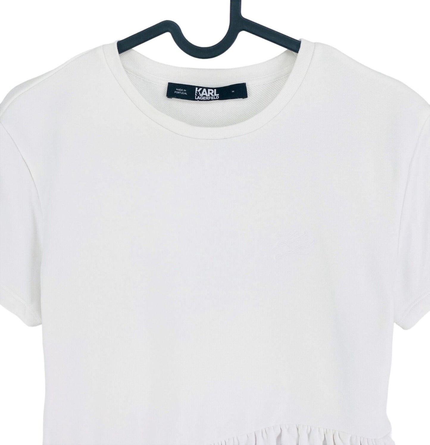 Karl Lagerfeld White Ruffle Crew Neck T Shirt Size M