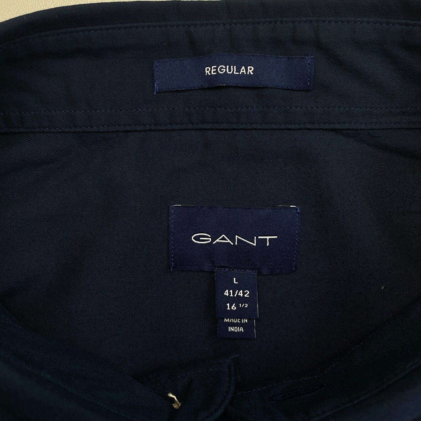 GANT Men Navy Blue Winter Twill Solid Reg Long Sleeves Shirt Size L 41/42 16.5