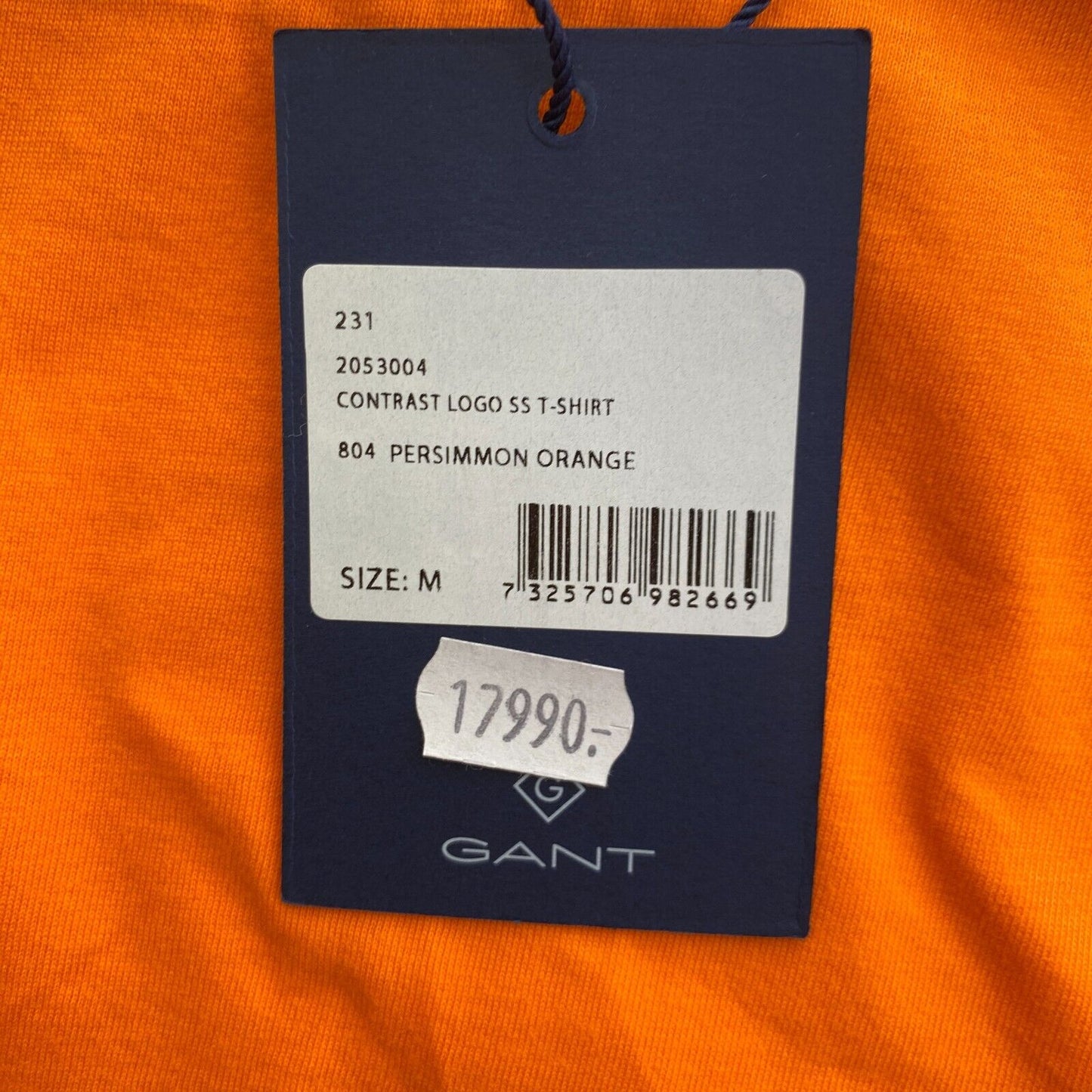 GANT Orange Contrast Logo Crew Neck T Shirt Size M