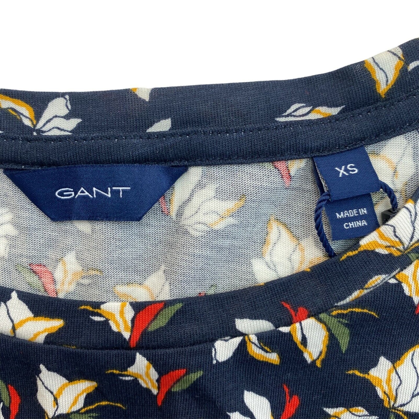 GANT Navy Blue Floral Print Crew Neck T Shirt Size XS