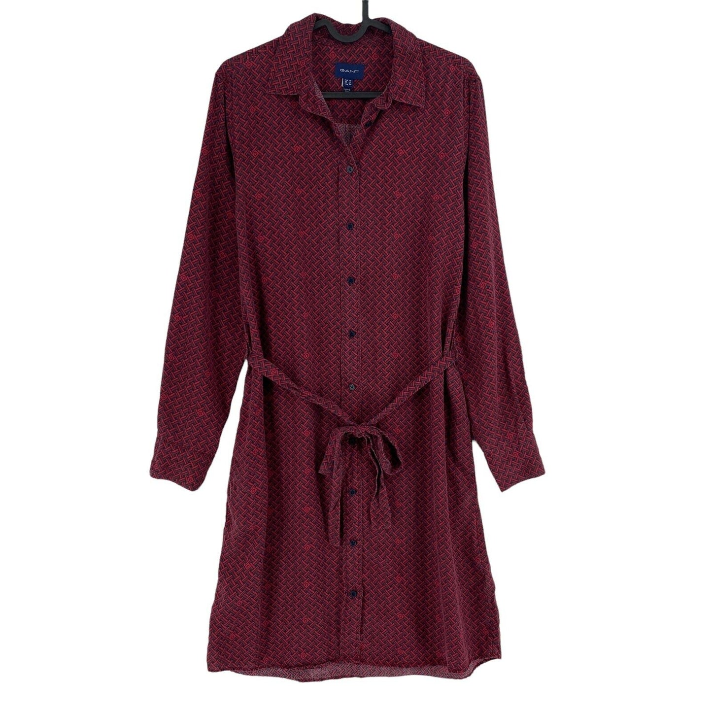 GANT Rouge Foncé Basket Weave Manches Longues Robe Chemise Taille EU 38 44 UK 12 18 US 8