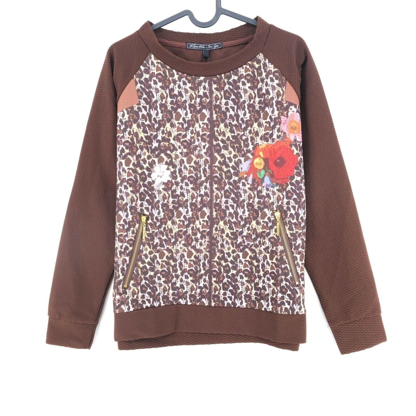 Rosalita McGee Brown Floral Print Crew Neck Jumper Pull Taille S