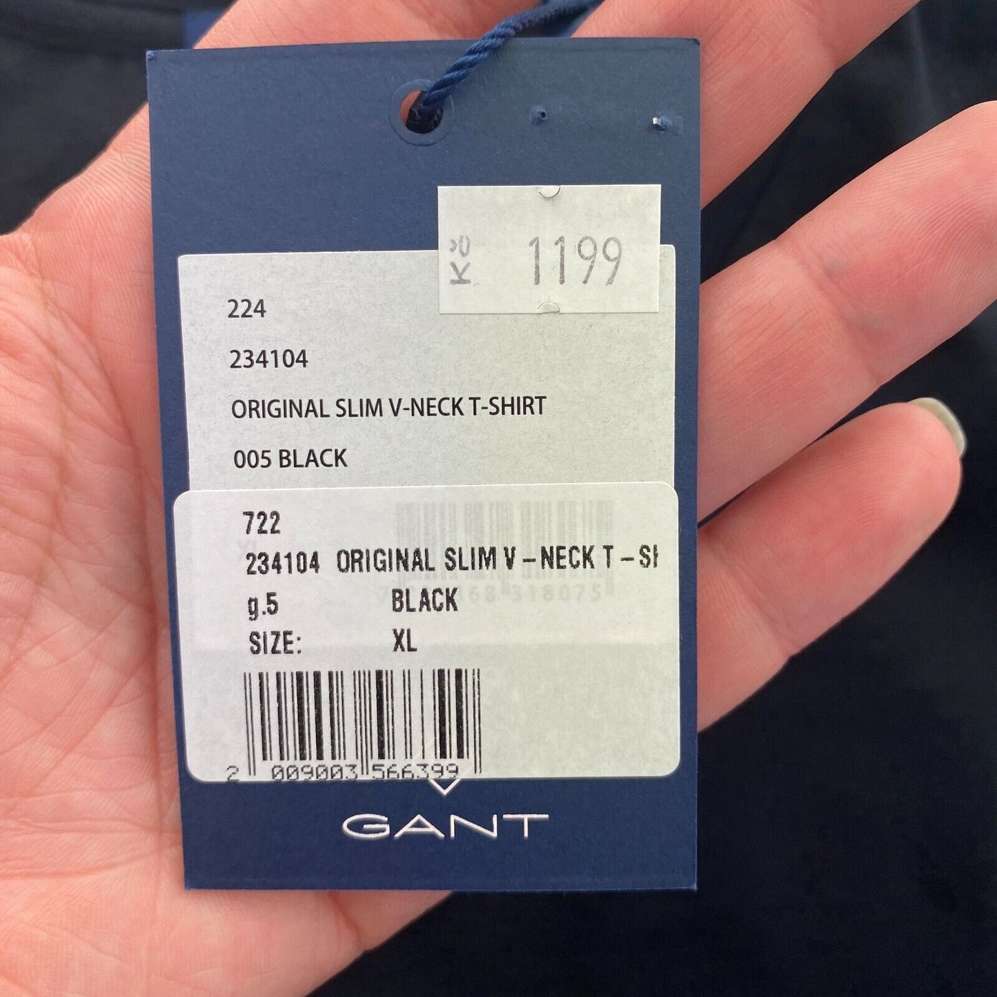 GANT Men Black Original Slim Fit V Neck Short Sleeve T Shirt Size XL