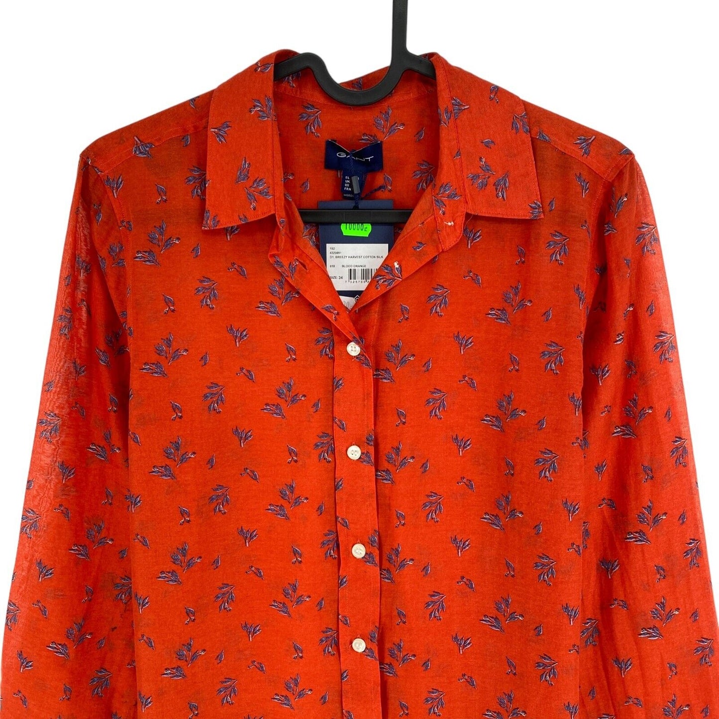 GANT Orange Breezy Harvest Baumwoll-Seidenhemd Größe EU 34 UK 8 US 4