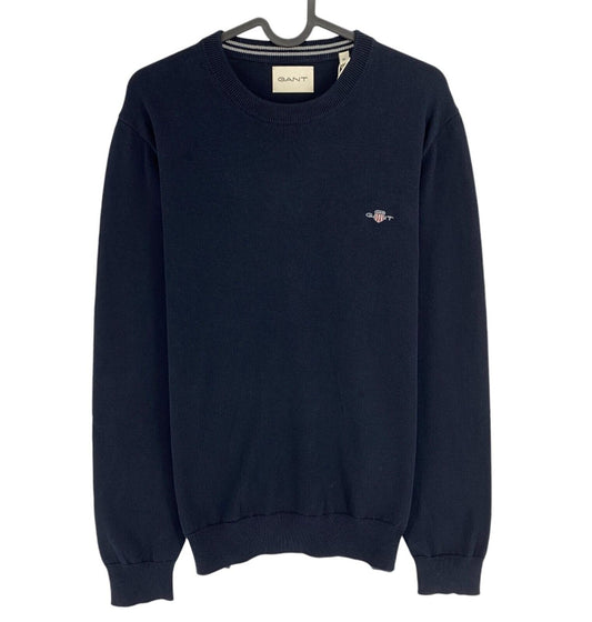 GANT Men Navy Blue Classic Cotton Crew Neck Sweater Jumper Size M