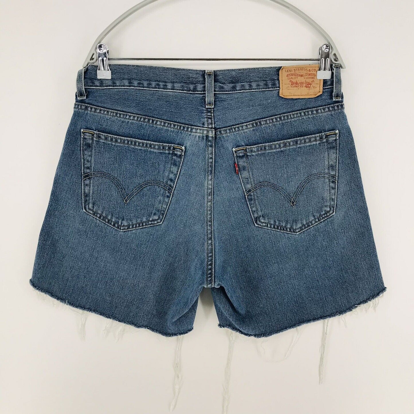 Vintage Levi's 569 Custom Made Blue Loose Straight Fit Cut-Off Shorts 14 H / W33