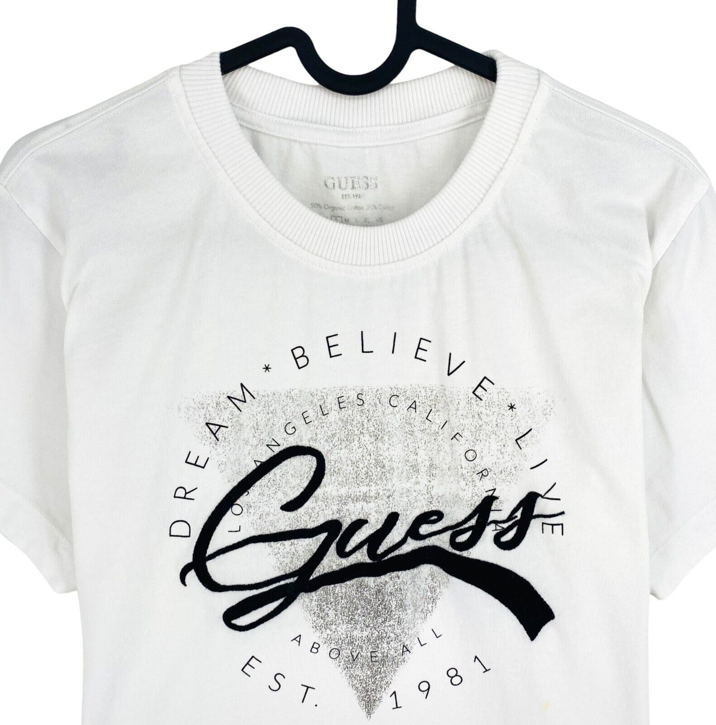 GUESS Women White Logo Crew Neck SS T Shirt Size S