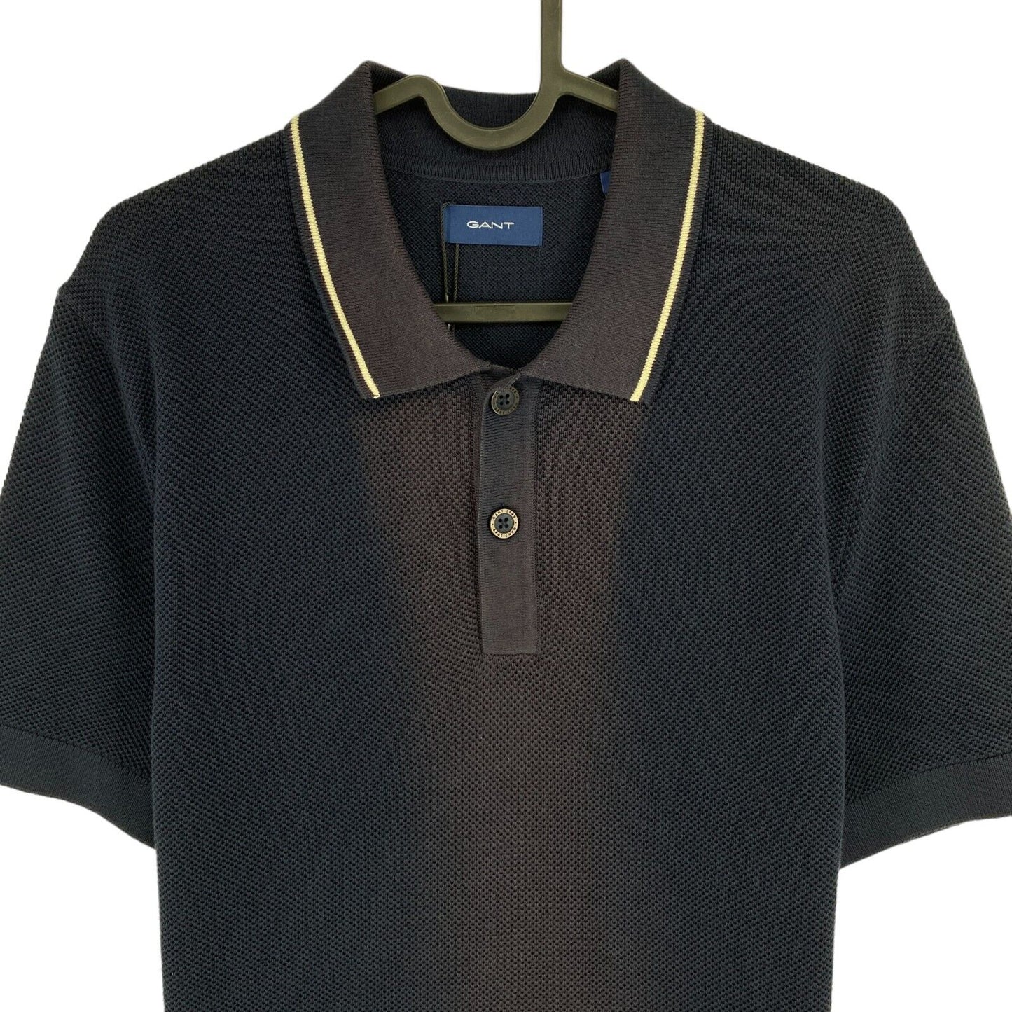 GANT Men Navy Blue Pique Texture Polo Shirt Size L