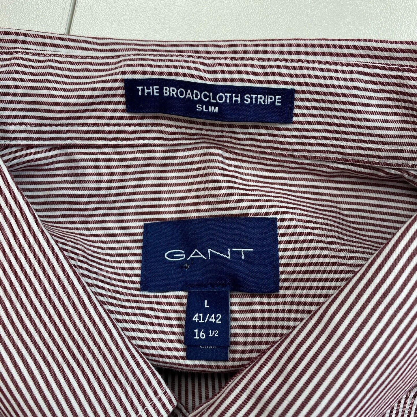 GANT Red The Broadcloth Stripe Slim Fit Shirt Size L 41/42 16.5