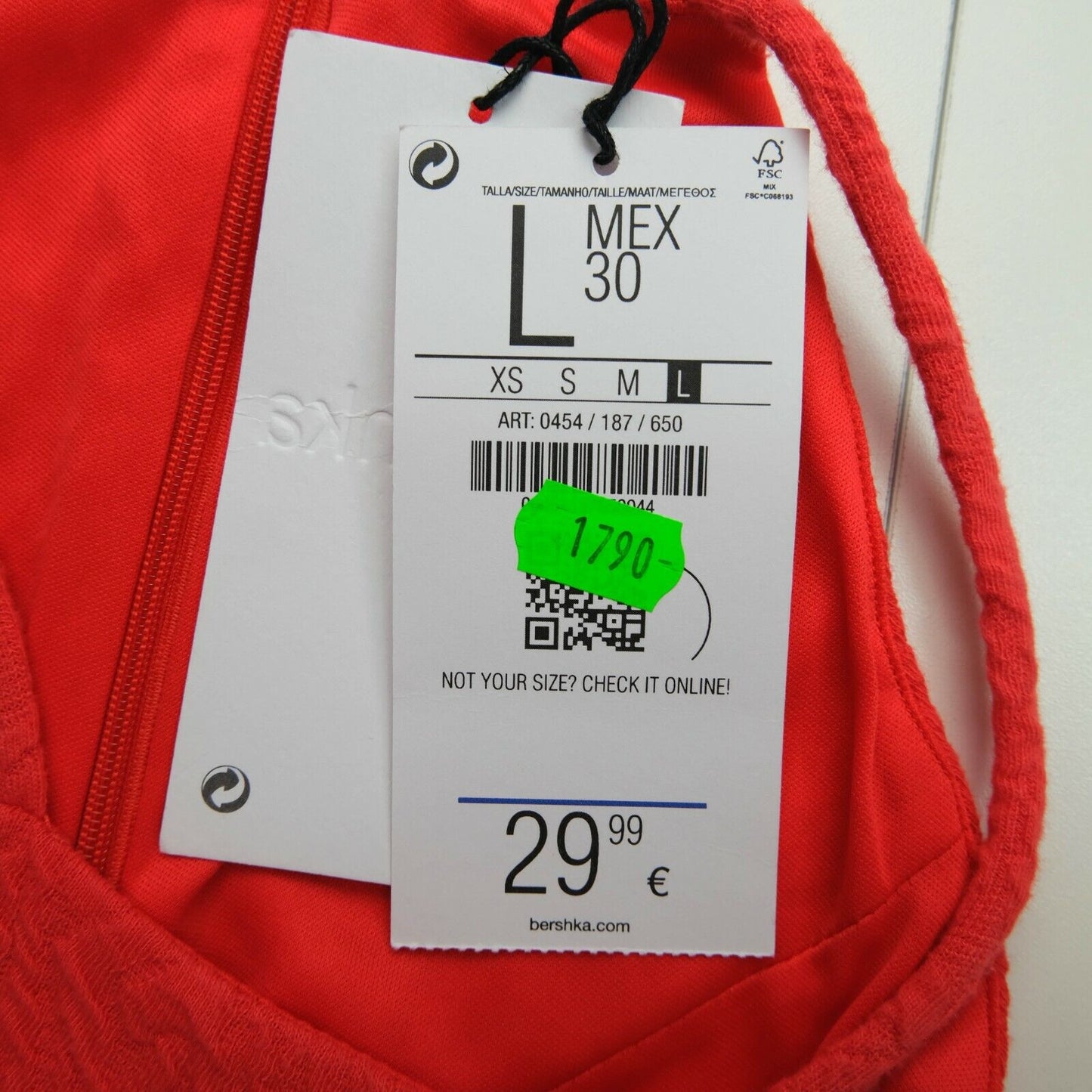 Bershka Robe rouge à manches à bretelles Taille L