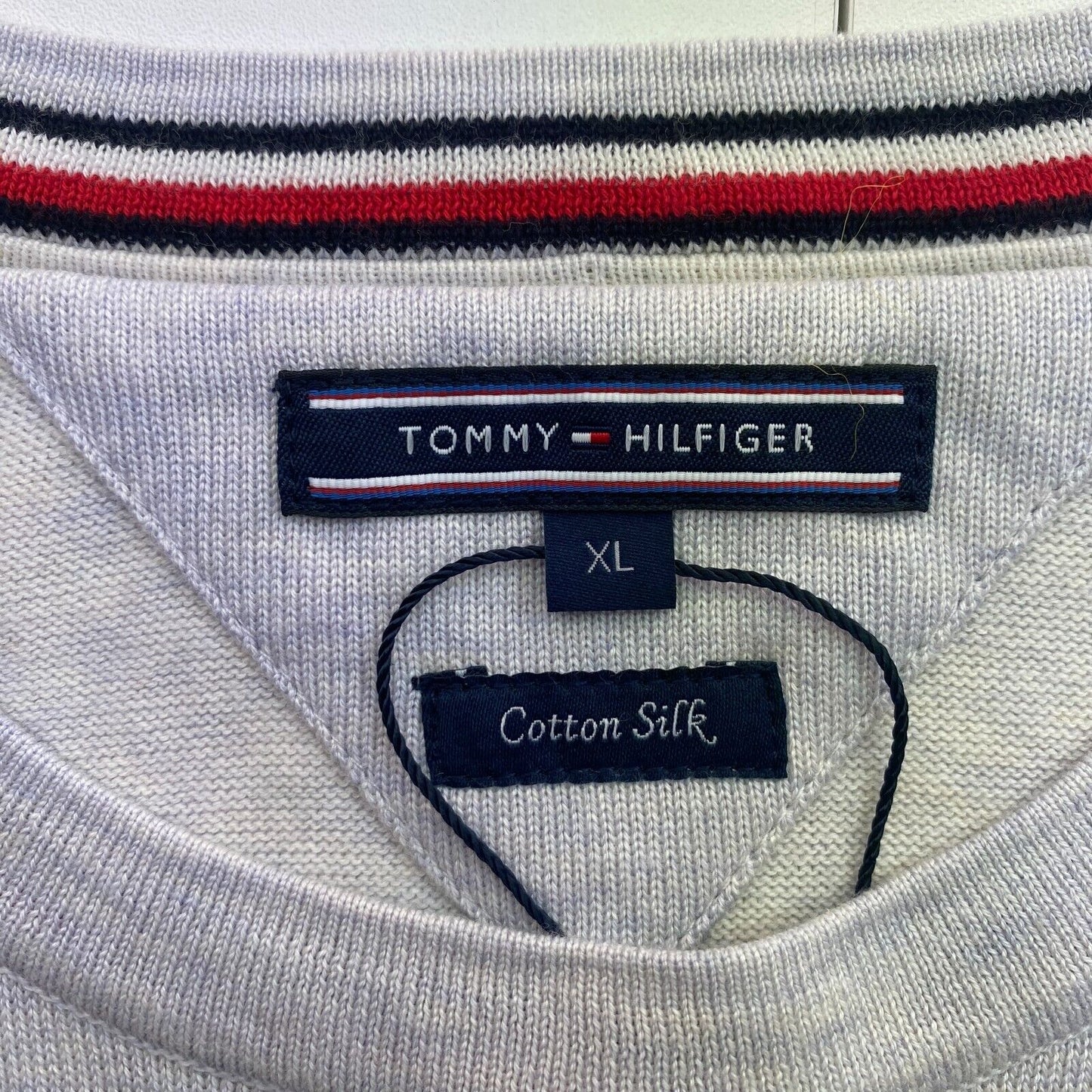 Tommy Hilfiger Jeans Men Grey Cotton Silk Crew Neck Jumper Sweater Size XL