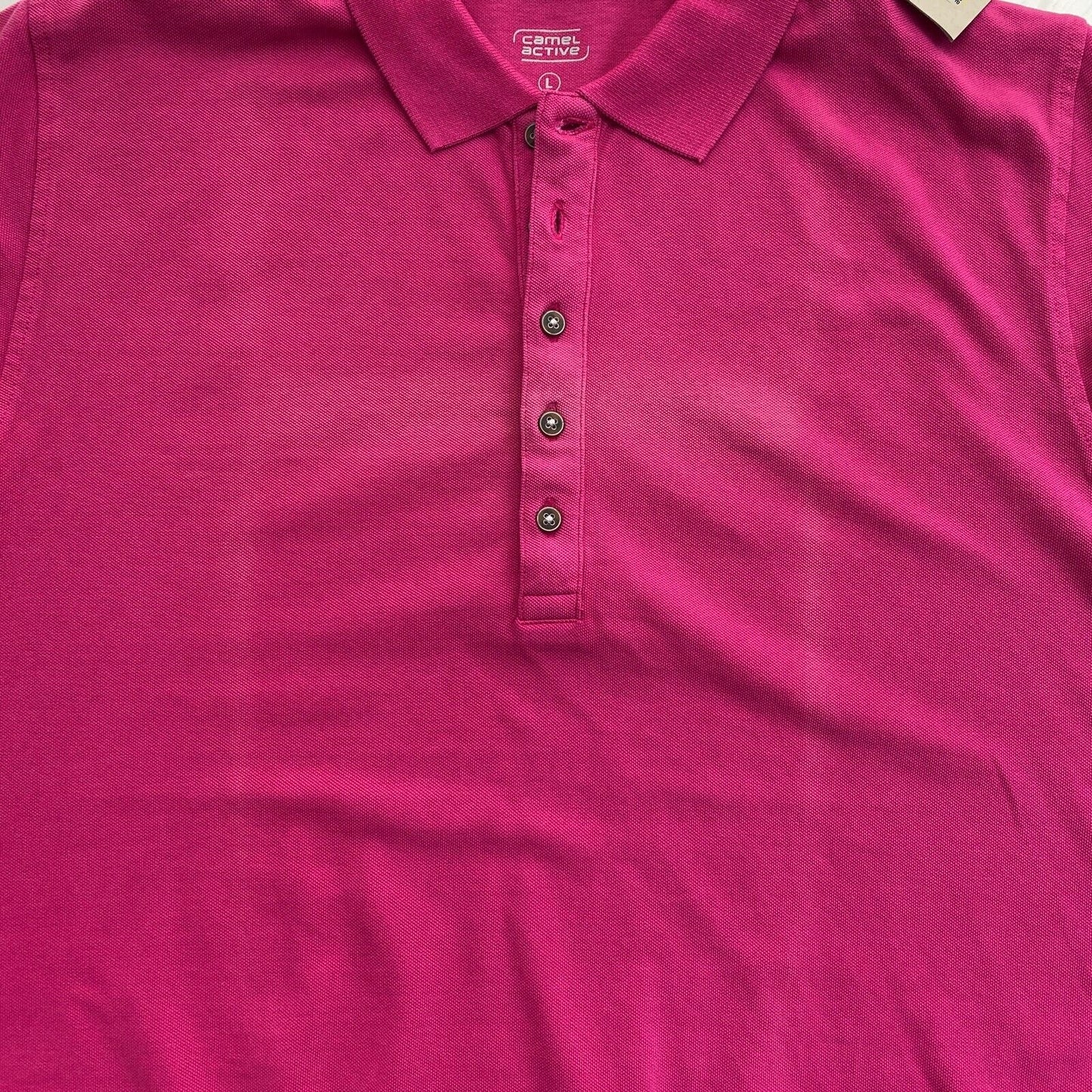 Camel Active Women Dark Pink Solid Short Sleeves Pique Polo Shirt Size L