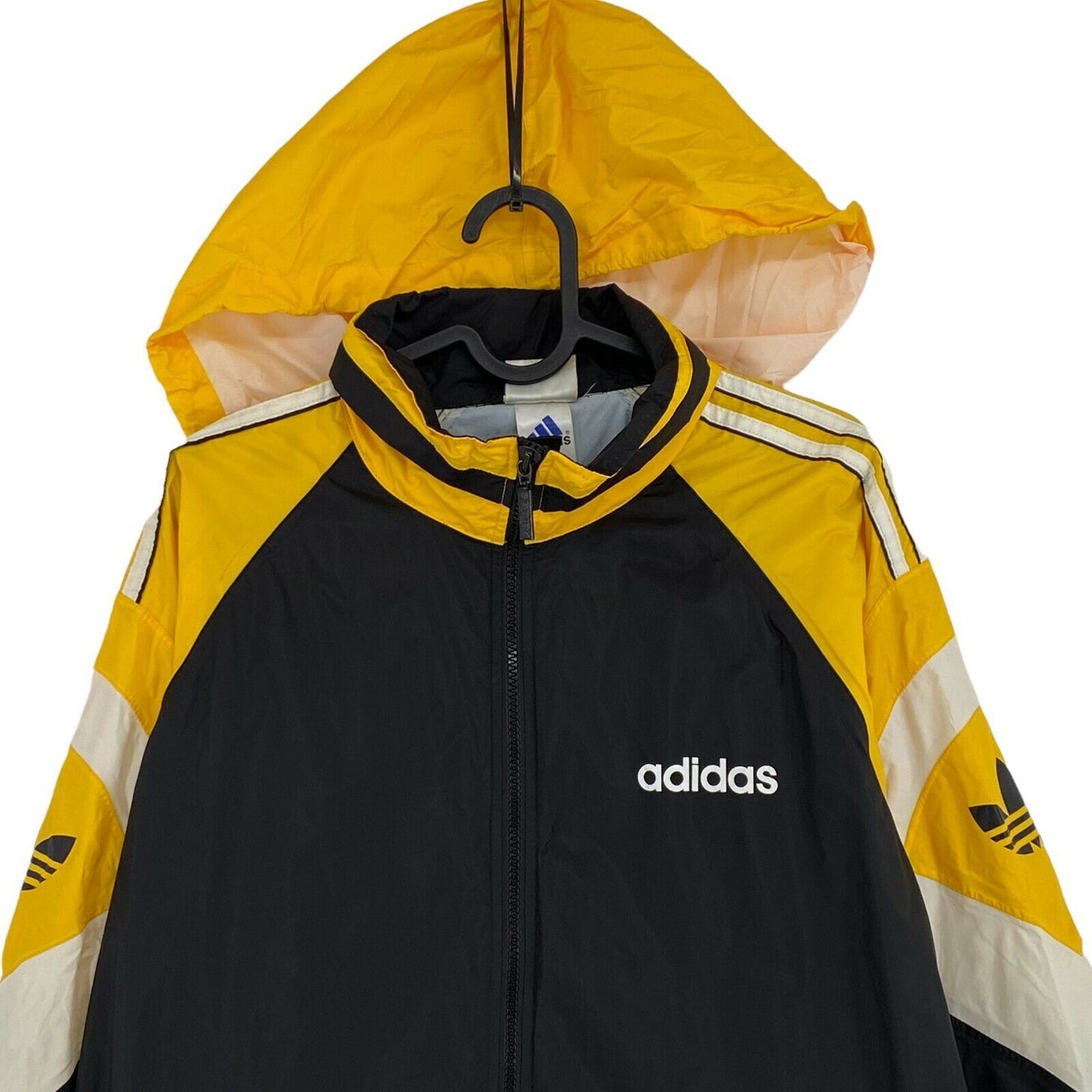 ADIDAS Vintage Retro Trefoil Logo Black Hooded Jacket Size L