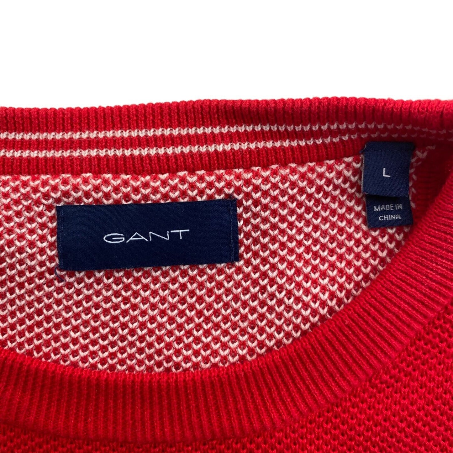 GANT Red Cotton Pique Crew Neck Sweater Pullover Size L