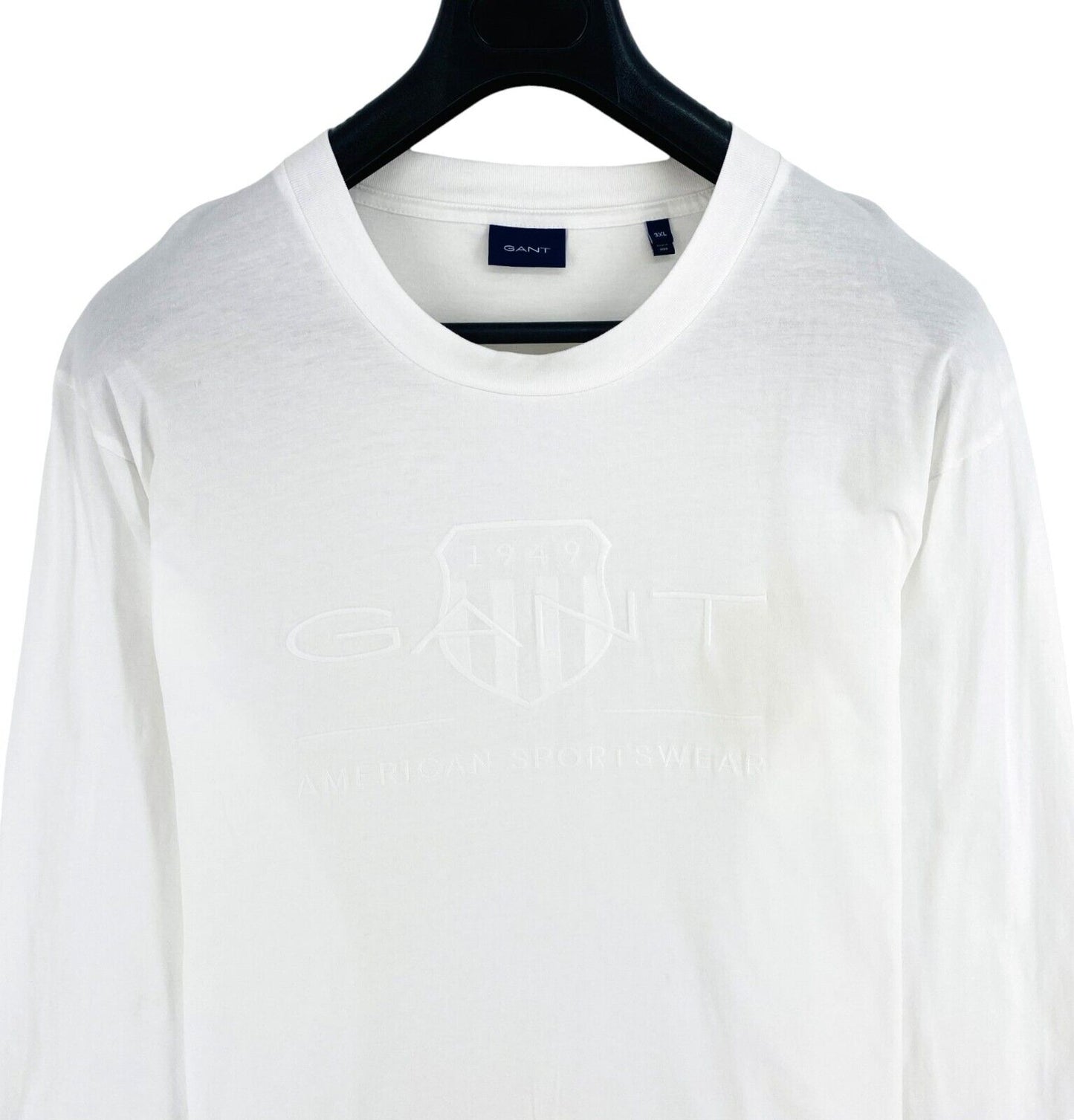 GANT Men White Tonal Archive Shield Crew Neck Long Sleeve T Shirt Size 3XL