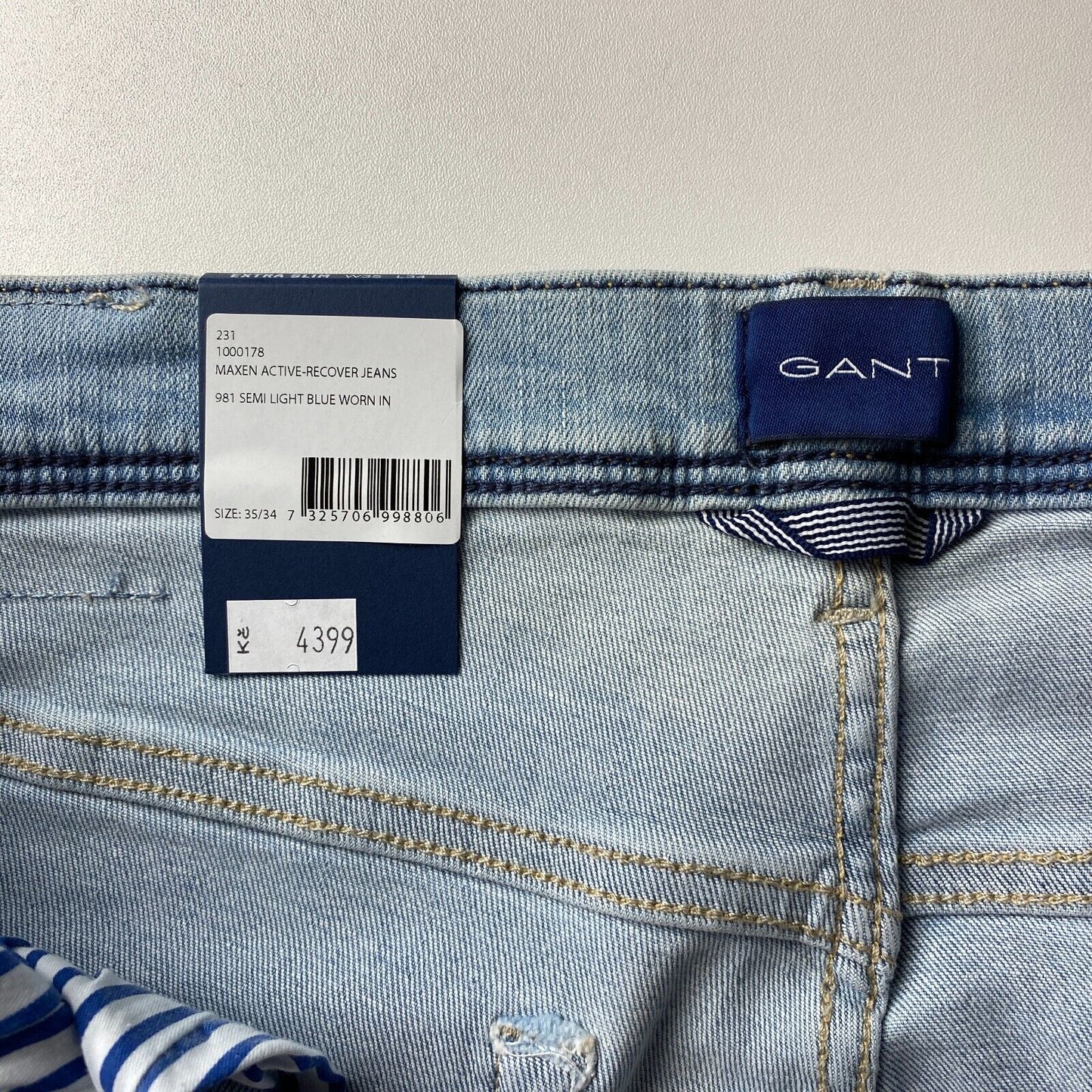 GANT MAXEN Blue Stretch Low Rise Extra Slim Fit Jeans W35 L34