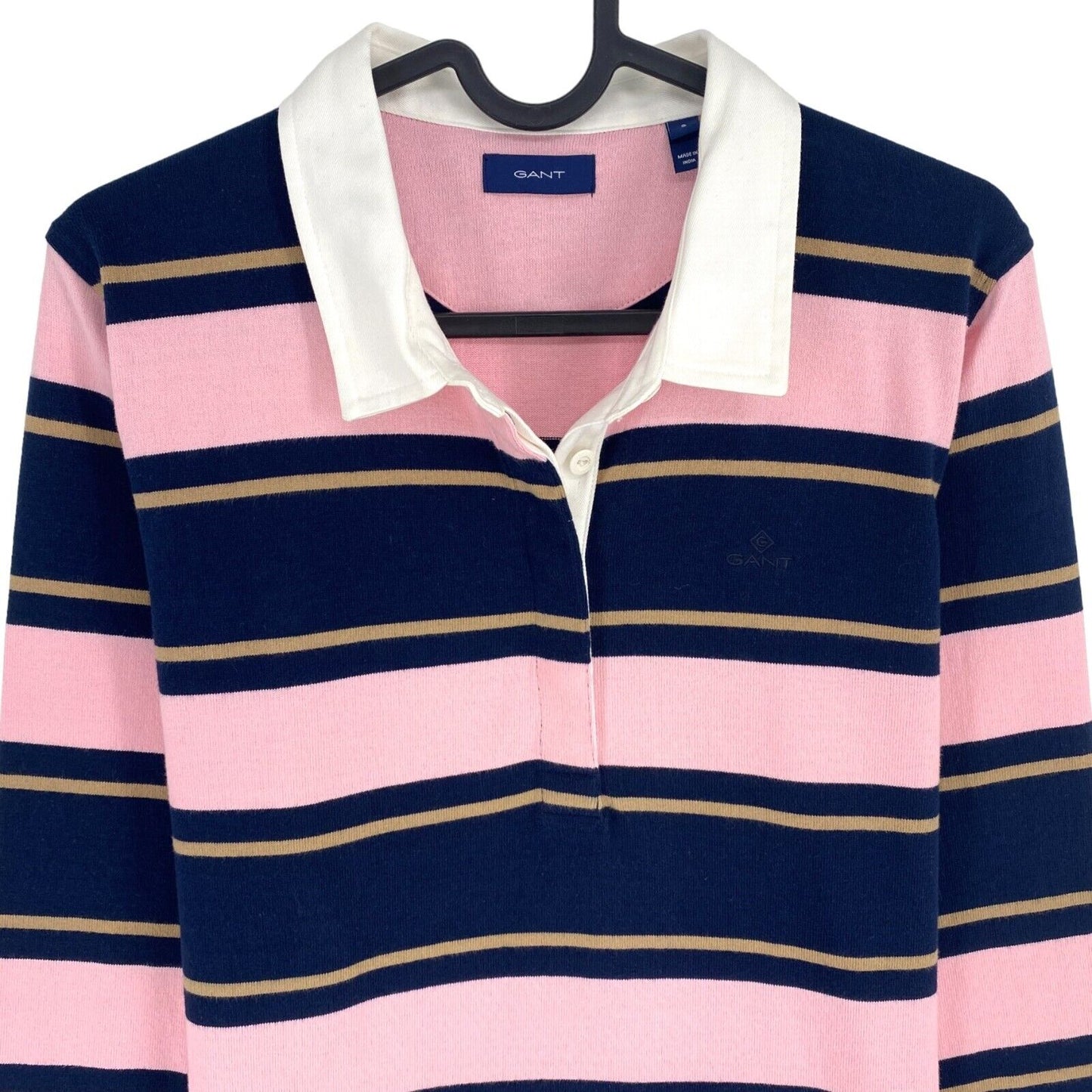 GANT Pink Striped Heavy Rugger Polo Sweater Pullover Size S