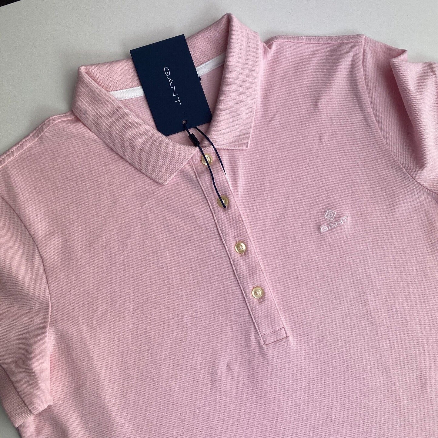 GANT Women Pink Contrast Collar Pique Short Sleeve Polo Shirt Size M