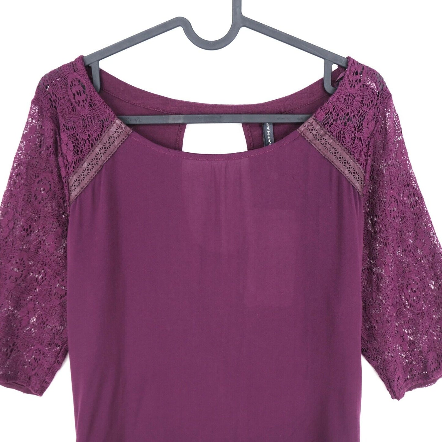 NAF NAF Purple Lace Sleeves Crew Neck Top Blouse Size L