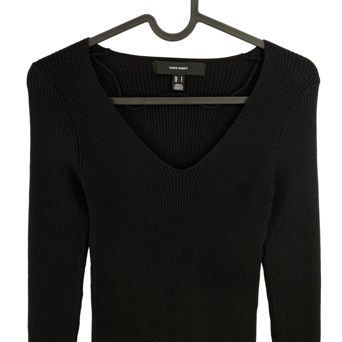 VERO MODA Womens Black V Neck Long Sleeves Jumper Sweater Size S