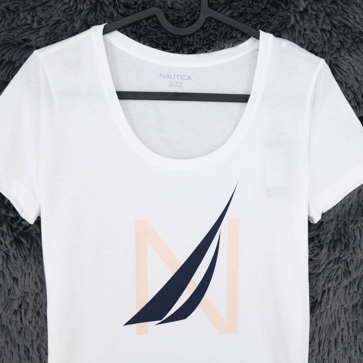 NAUTICA White Big Logo Scoop Neck T Shirt Top Size XS S