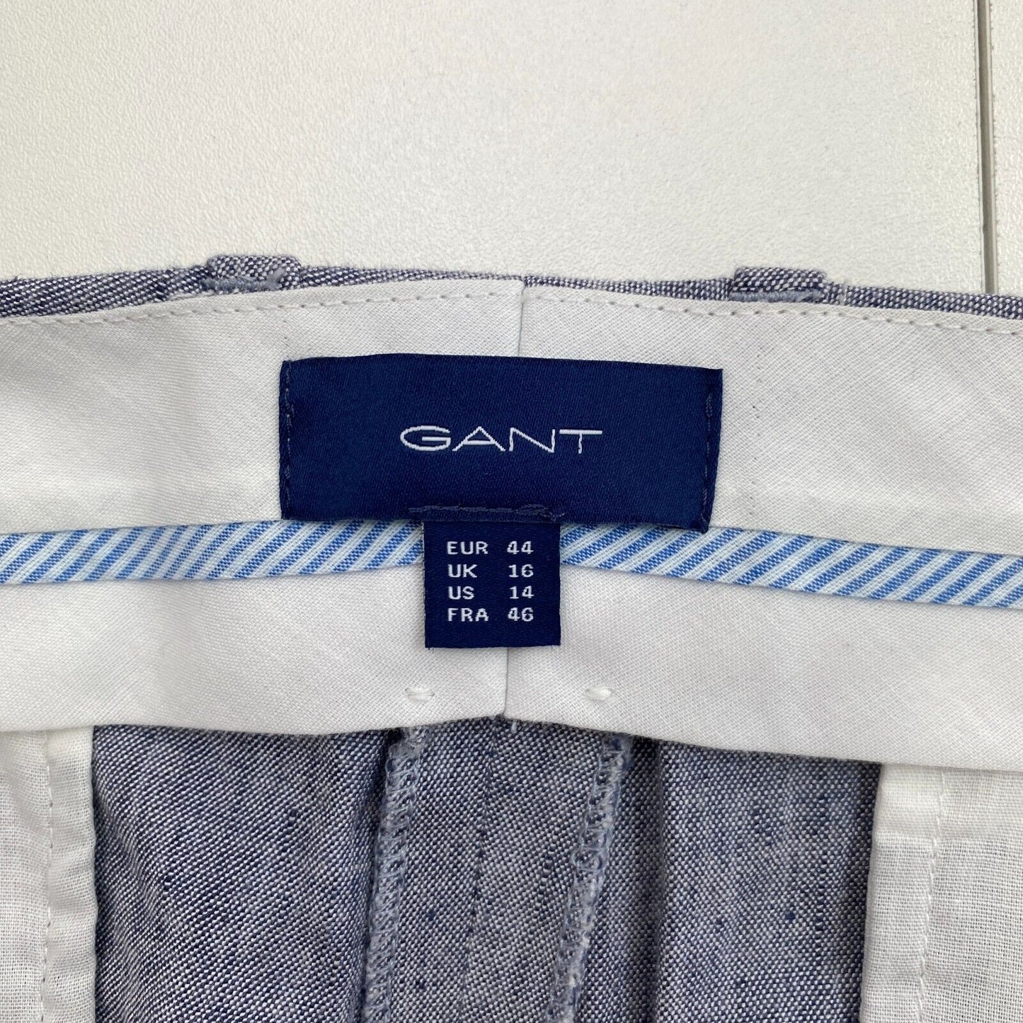 GANT Graue Stretch-Leinen-Slouch-Hose, schmale Hose, Größe EU 44, UK 16, US 14