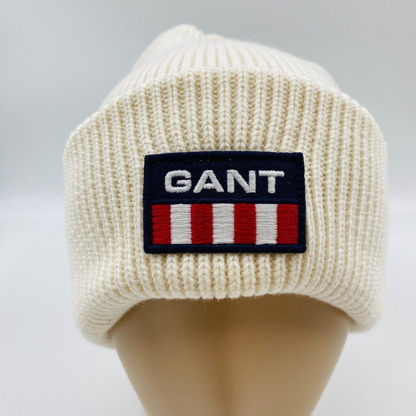 GANT Unisex Eggshell White Cotton Wool Blend Beanie Winter Hat One Size