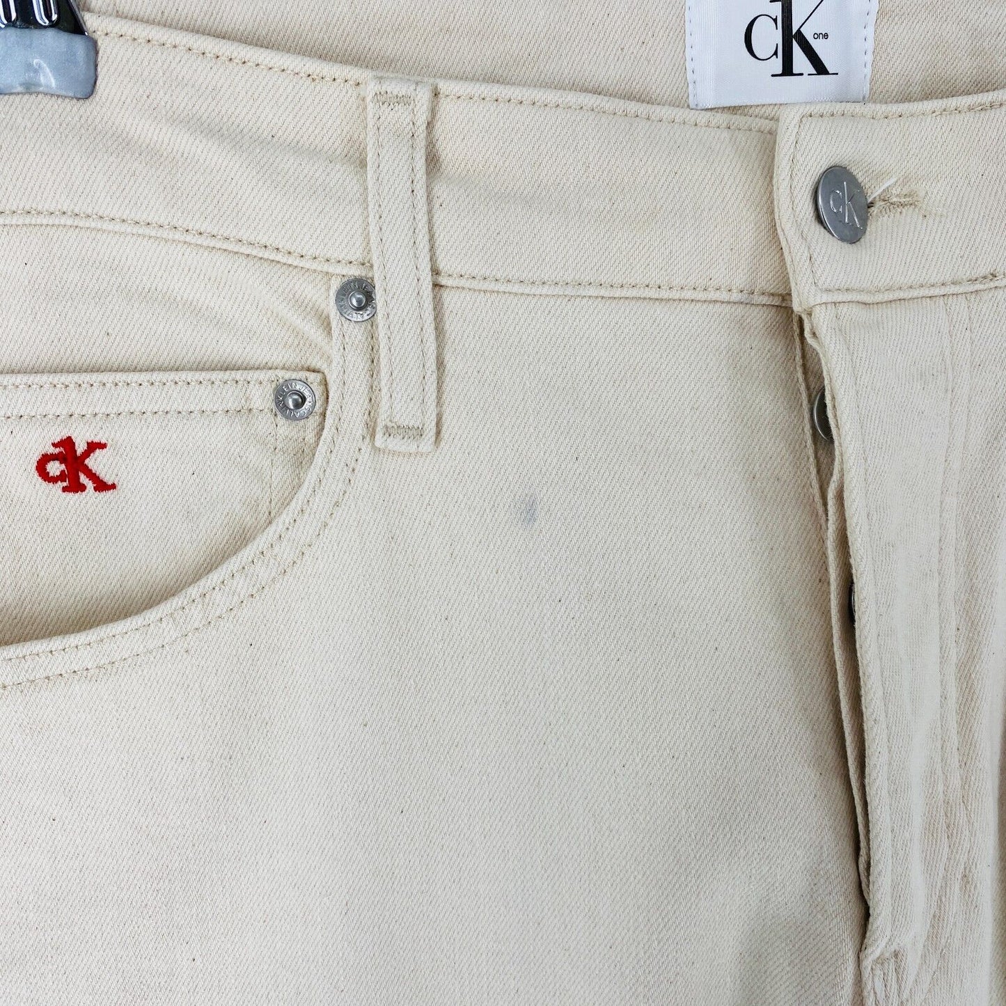 Calvin Klein Mens Beige Stretch Relaxed Wide Leg Fit Jeans W34