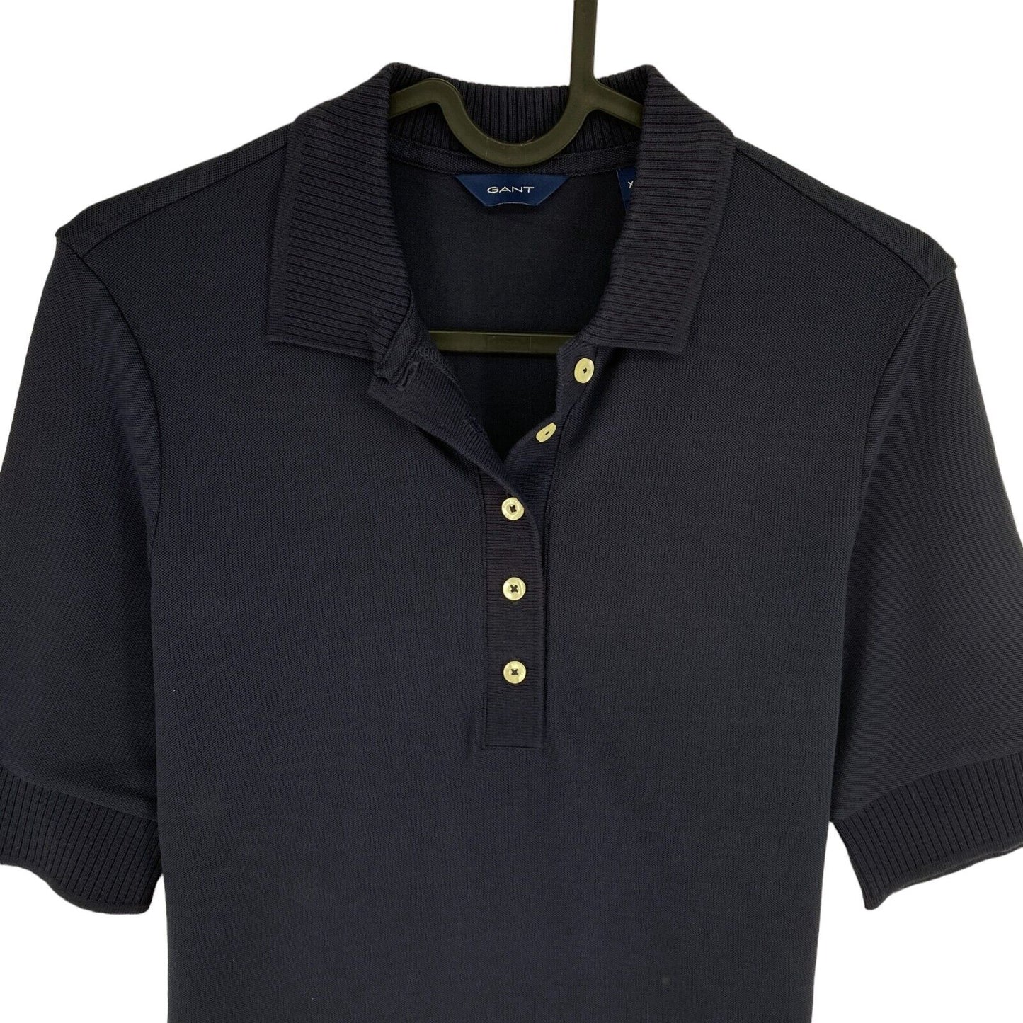 GANT Women Navy Blue Reg Detail Collared Short Sleeves Polo Shirt Size XS